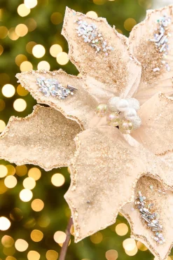 19" x 12" Taupe & Platinum Poinsettia Stem