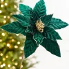 22" x 12” Velvet Emerald Poinsettia Stem