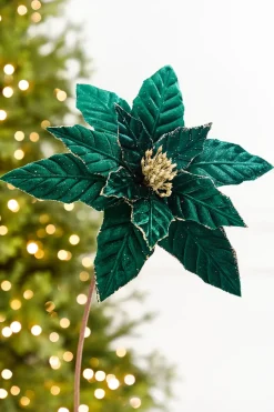 22" x 12” Velvet Emerald Poinsettia Stem