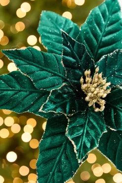 22" x 12” Velvet Emerald Poinsettia Stem