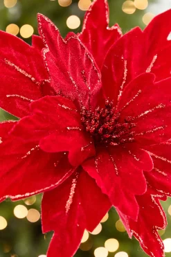 19” x 13.5" Velvet Glitter Poinsettia Stem