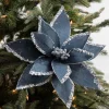 22” x 12.5" Velvet Glitter Poinsettia Stem - Blue and Grey