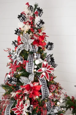 24” x 13" Velvet/Plaid Poinsettia Stem