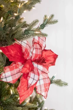 24” x 13" Velvet/Plaid Poinsettia Stem