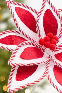 20" x 11.5" Whimsical Red & White Poinsettia Stem