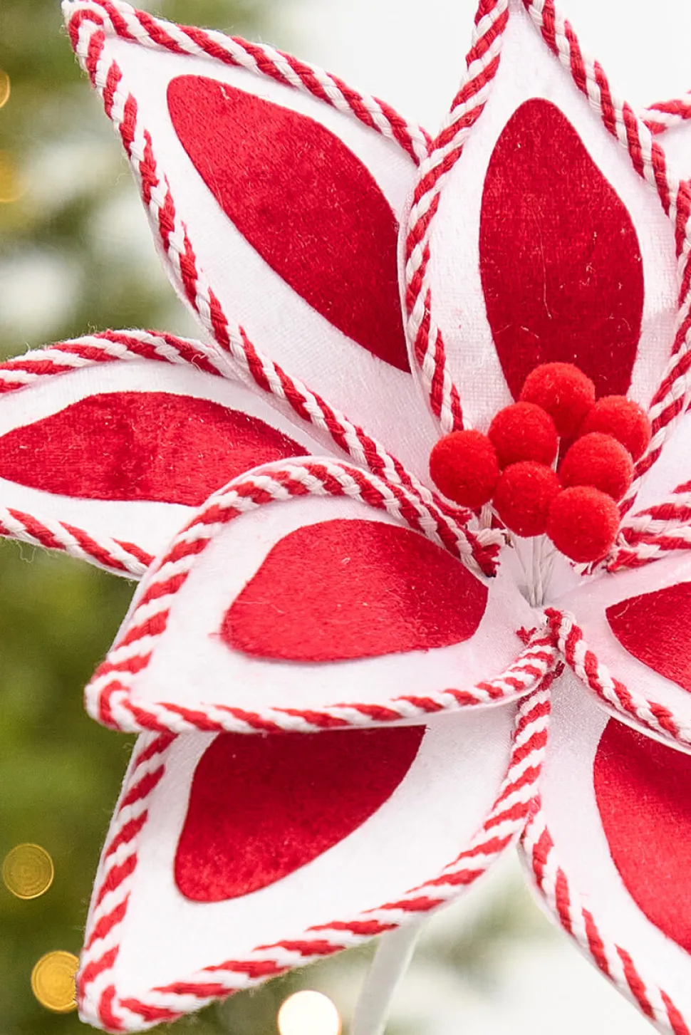 20" x 11.5" Whimsical Red & White Poinsettia Stem