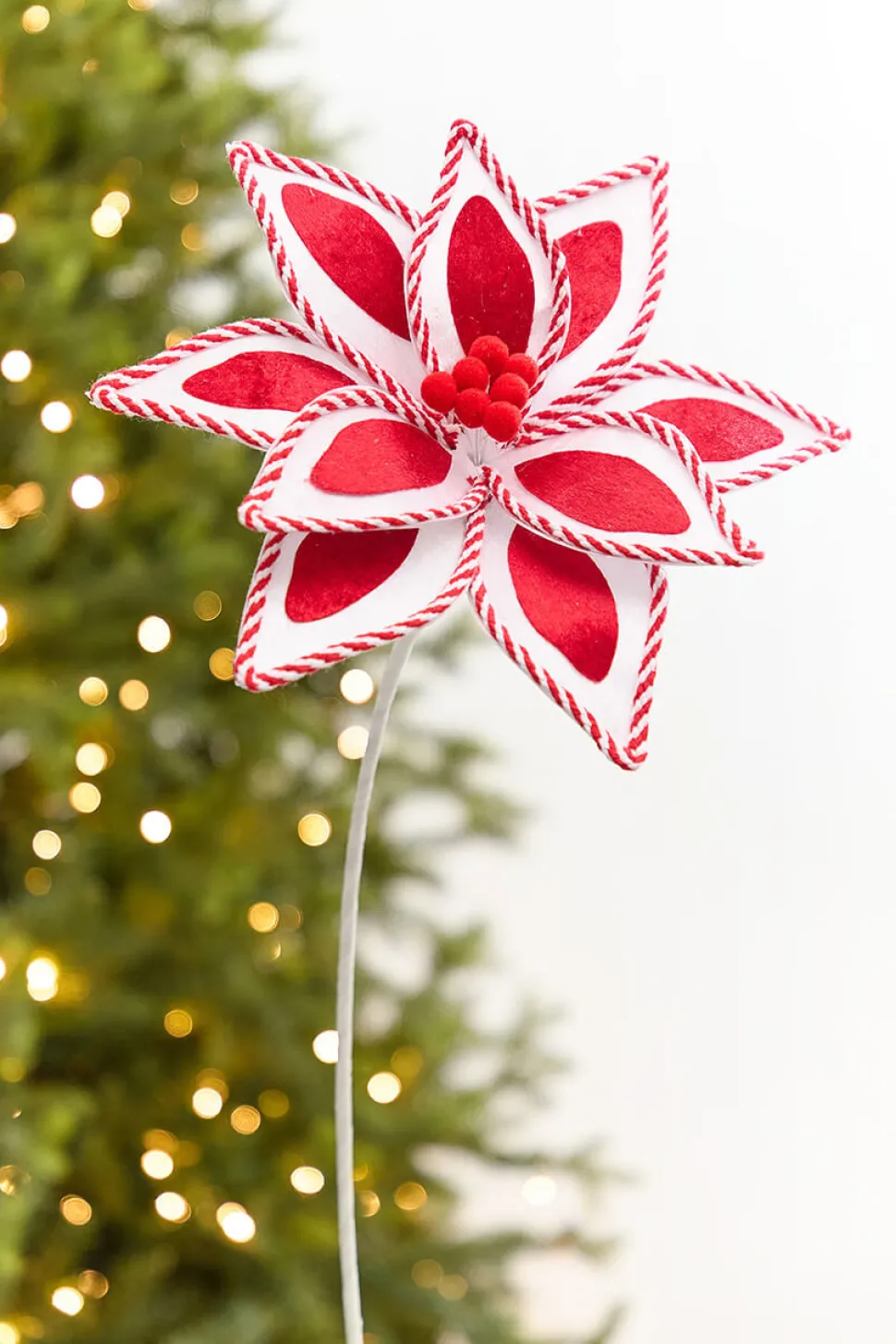 20" x 11.5" Whimsical Red & White Poinsettia Stem