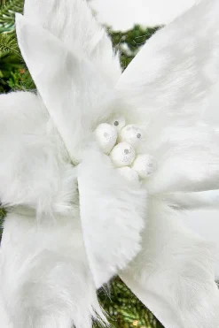 22" x 12" White Fur Jewel Poinsettia Stem