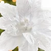 24" x 10" White Glitter Edge & Bead Poinsettia Stem