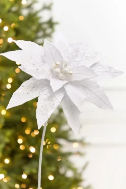18" x 12" White Jewel Poinsettia Stem