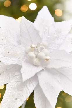18" x 12" White Jewel Poinsettia Stem