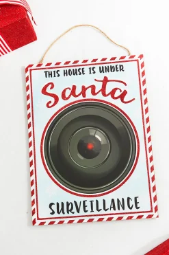 16" x 12" White With Peppermint Trim Santa Surveillance Sign