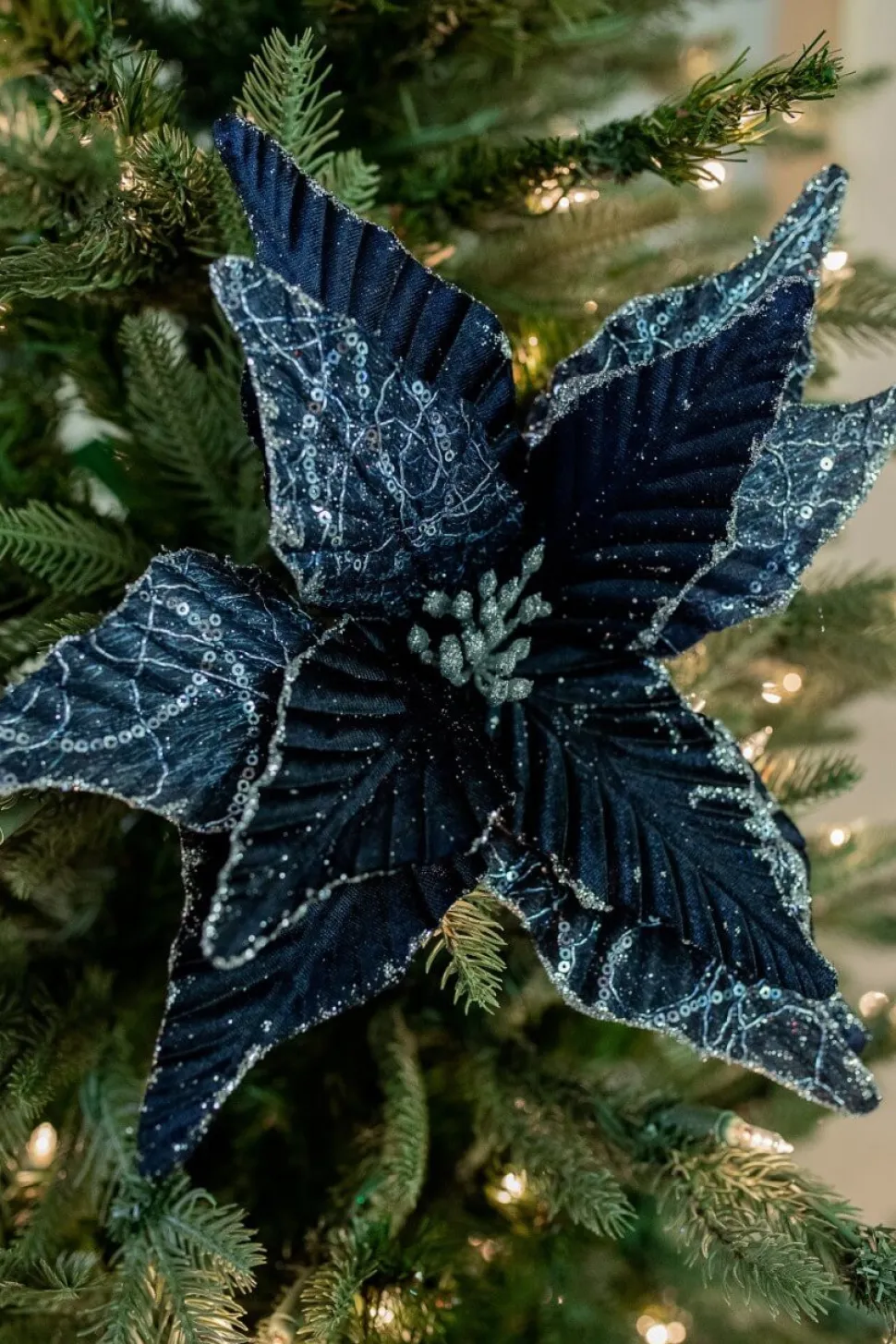 24” x 13" Winters Night Navy Poinsettia Stem