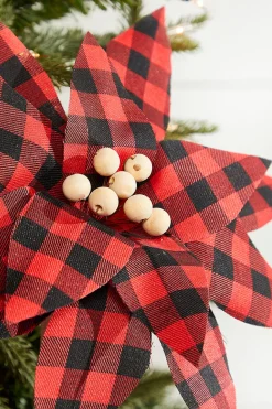 22” x 13" Wood Bead Buffalo Check Poinsettia Stem