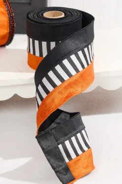 4" x 10 Yard Black and White Striped Halloween Ribbon