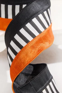 4" x 10 Yard Black and White Striped Halloween Ribbon