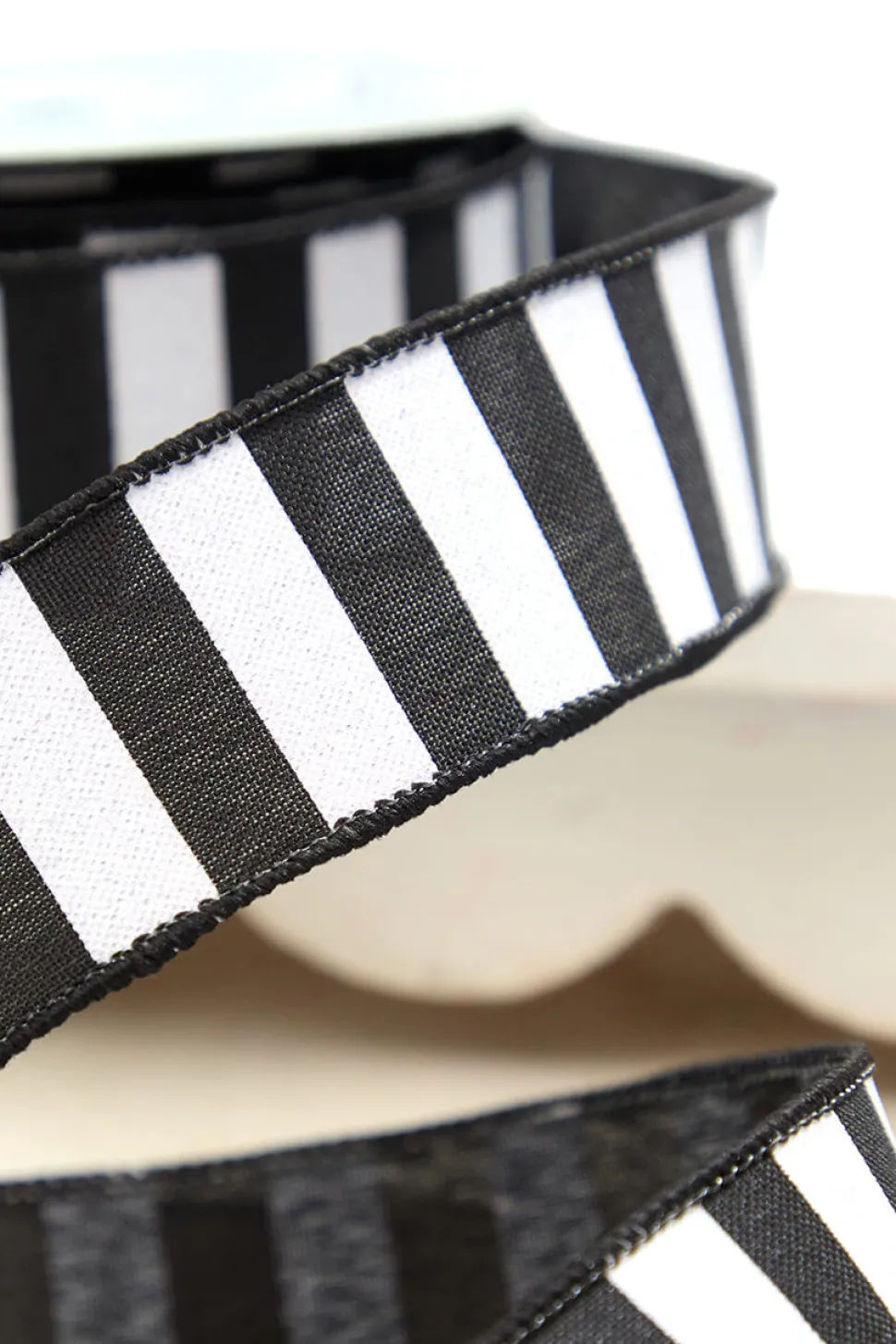 1.5" x 10 Yard Black & White Halloween Stripe Ribbon