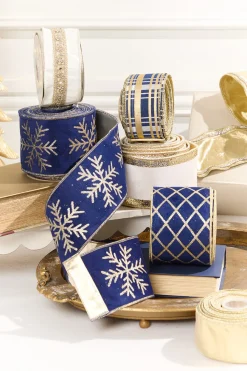 2.5" x 10 Yard Blue and Gold Plaid Ribbon