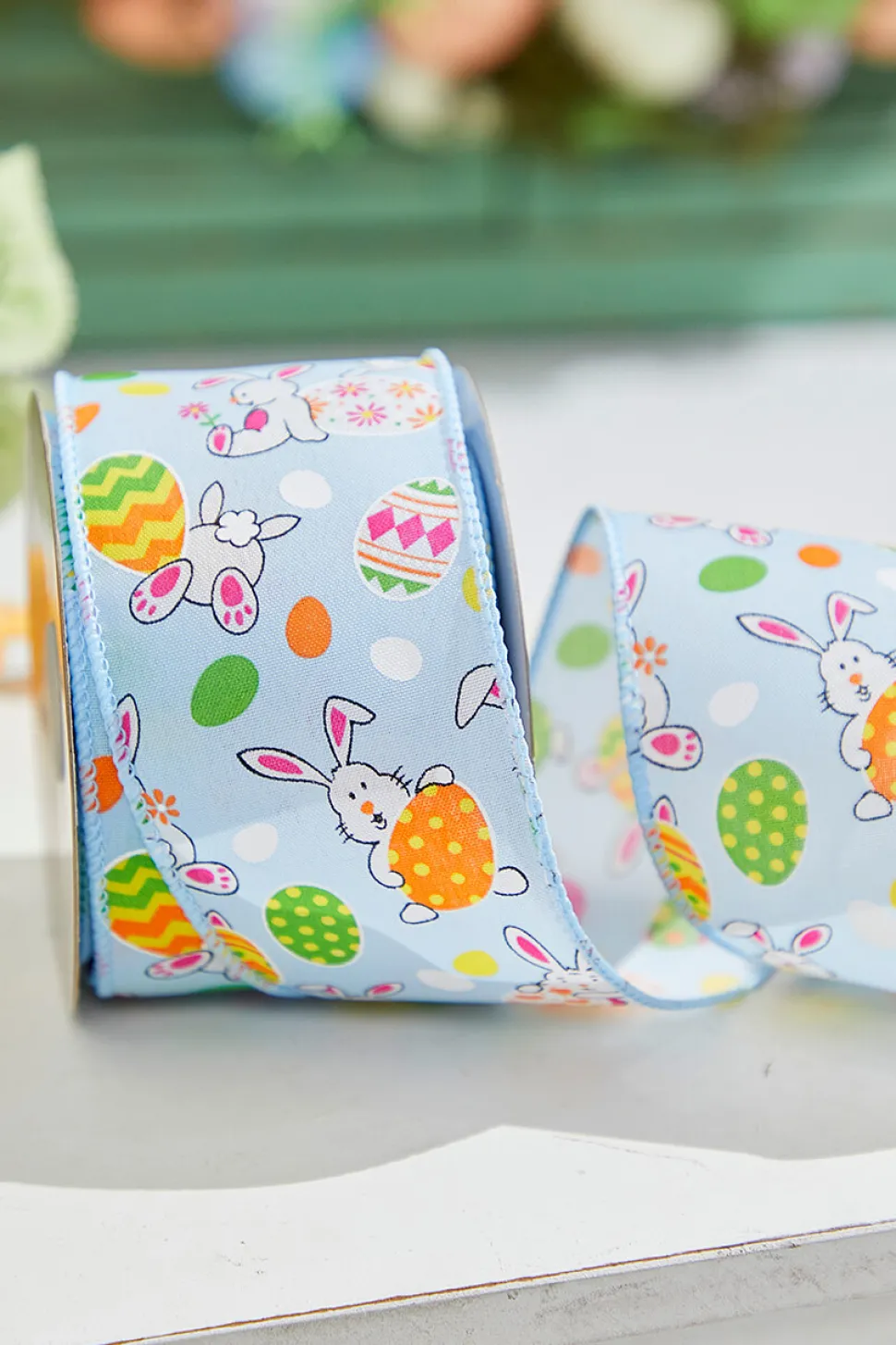 2.5" x 10 Yard Blue Bunny Eggs Ribbon