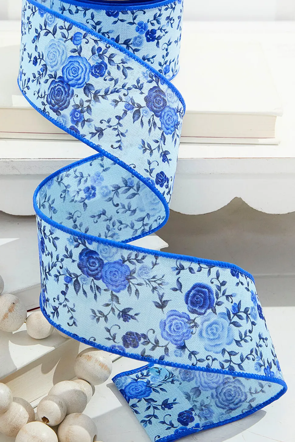2.5” x 10 Yard Blue Spring Floral Ribbon