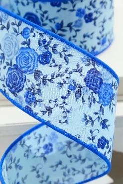 2.5” x 10 Yard Blue Spring Floral Ribbon