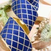 4" x 10 Yard Blue Velvet with Gold Diamond Pattern Ribbon