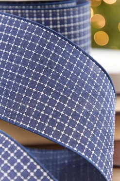 4" x 10 Yard Blue & White Checkered Stitch Ribbon