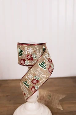 2.5” x 10 Yard Brown Happy Holidays Christmas Ribbon