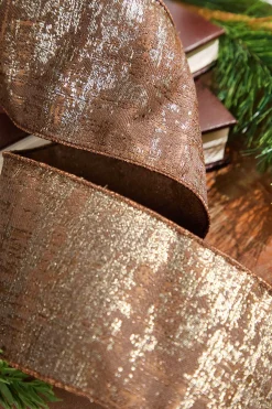 4" x 5 Yard Brown Jacquard Dupioni Ribbon