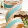 2.5" x 10 Yard Celadon and Rose Gold Striped Ribbon