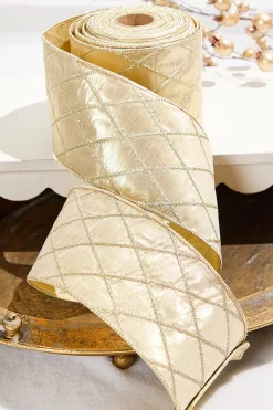 4" x 10 Yard Champagne Gold Quilted Dupion Ribbon