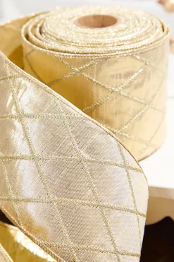 4" x 10 Yard Champagne Gold Quilted Dupion Ribbon