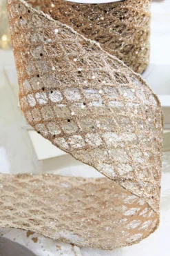 4" x 10 Yard Champagne Mesh Wired Ribbon