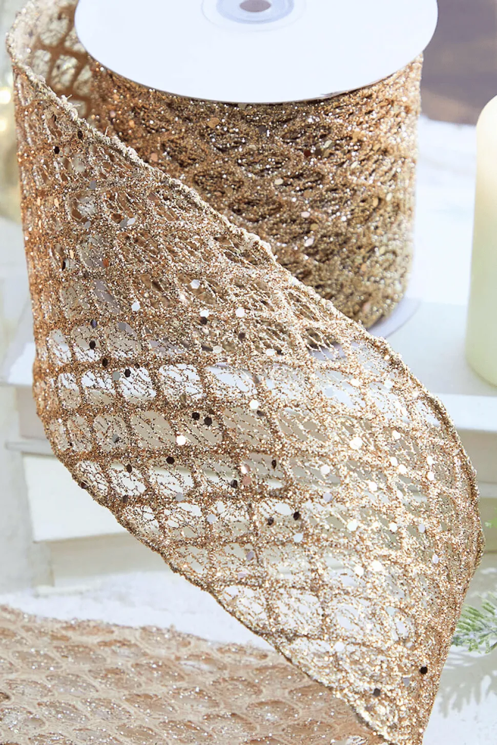 4" x 10 Yard Champagne Mesh Wired Ribbon