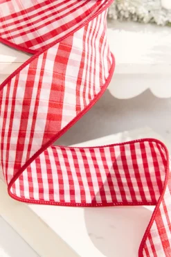 2.5" x 10 Yard Double Sided Red & White Gingham Diagonal Plaid Ribbon