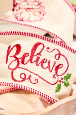 4" x 5 Yard Embroidered Santa Face/Believe Ribbon