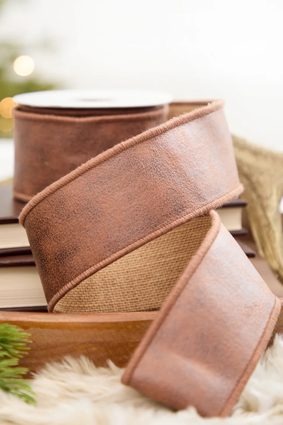 2.5" x 5 Yard Faux Leather & Jute Ribbon