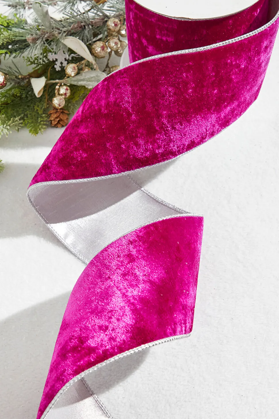 4” x 10 Yard Fuchsia Crown Velvet Metallic Back Ribbon