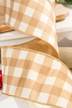4" x 10 Yard Gingerbread Gingham Plaid Ribbon
