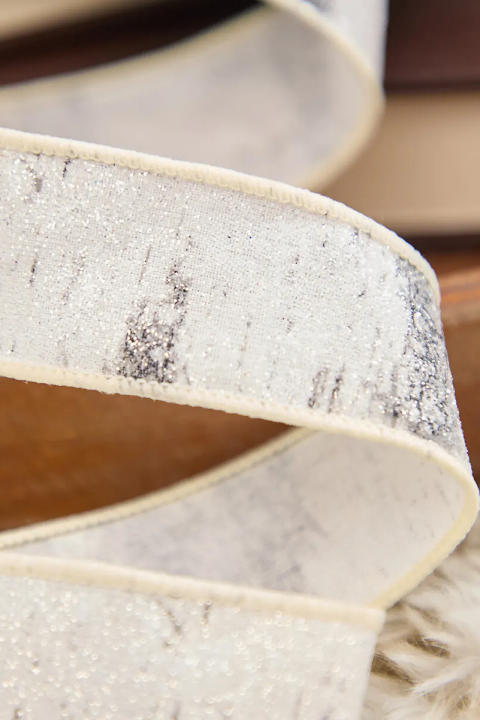 1.5" x 10 Yard Glitter Birch Bark On Cotton Ribbon
