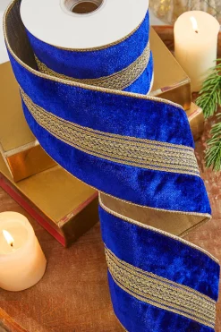4" x 5 Yard Gold Braid Trim Velvet Gold Back Wired Ribbon