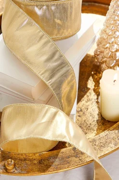2.5" x 10 Yard Gold Metallic Dupioni Wired Ribbon