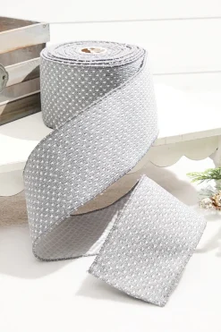 4” x 10 Yard Gray Woven Dot Knitted Ribbon