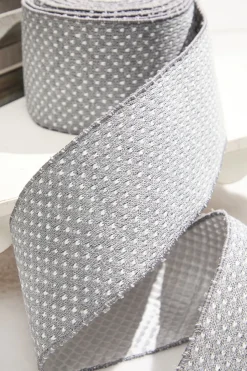 4” x 10 Yard Gray Woven Dot Knitted Ribbon