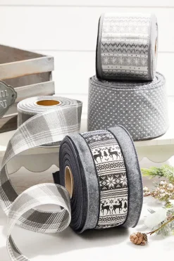 4” x 10 Yard Gray Woven Dot Knitted Ribbon