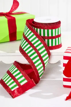 4" x 10 Yard Green and White Striped Ribbon