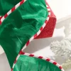 4" x 10 Yard Green Dupioni with Red & White Piping Ribbon