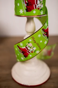 2.5” x 10 Yard Green Happy Holidays Christmas Ribbon