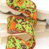 2.5" x 10 Yard Green & Orange Pumpkin, Cat & Candy Halloween Ribbon