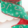 4" x 10 Yard Green/Red Candy Cane Jacquard Ribbon